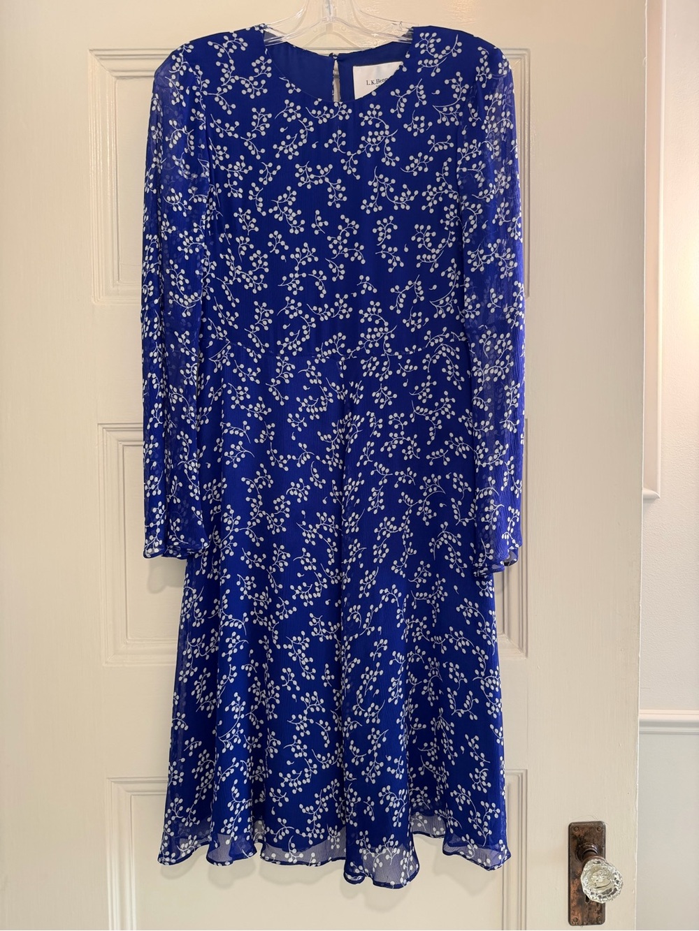 LK Bennett Cobalt Blue Long-Sleeve Floral Dress - Size 8 - Picture 1 of 4